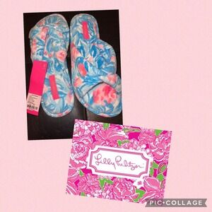 Lilly Pulitzer Bondi Blue My Little Peony Slippers Size 9/10 NWT